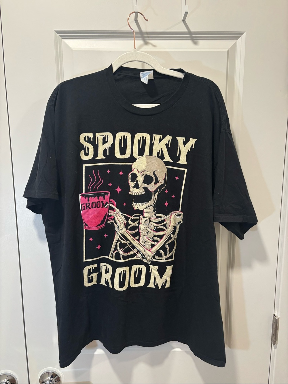 Spooky Groom Black Graphic Tee with Pink Accent